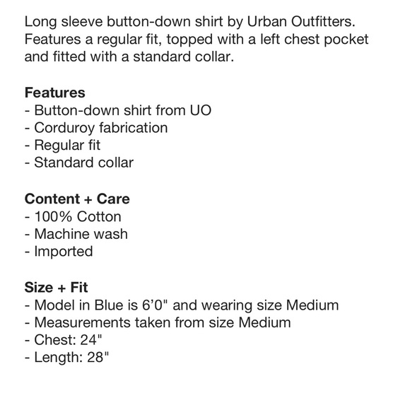 NWT UO Corduroy Button Down - Picture 4 of 4